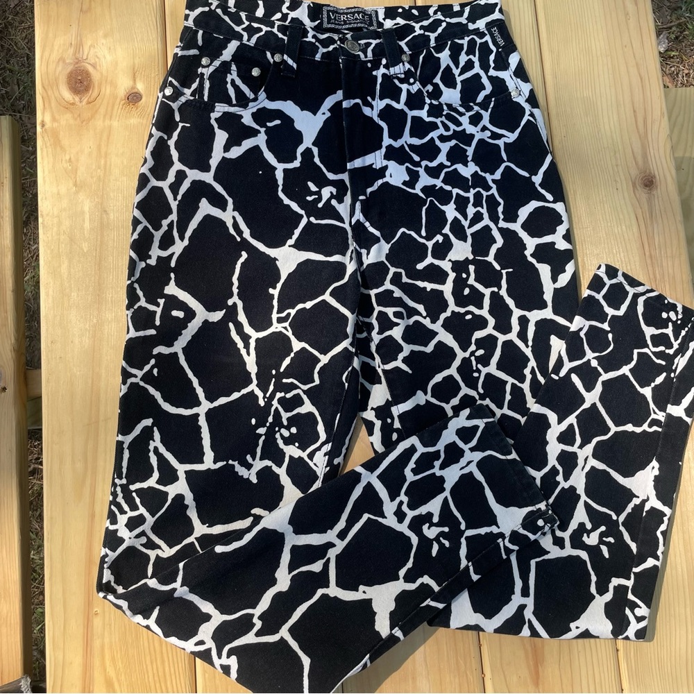 Versace Jeans Signature Womens Black & White Electric Abstract Denim Highwaist S